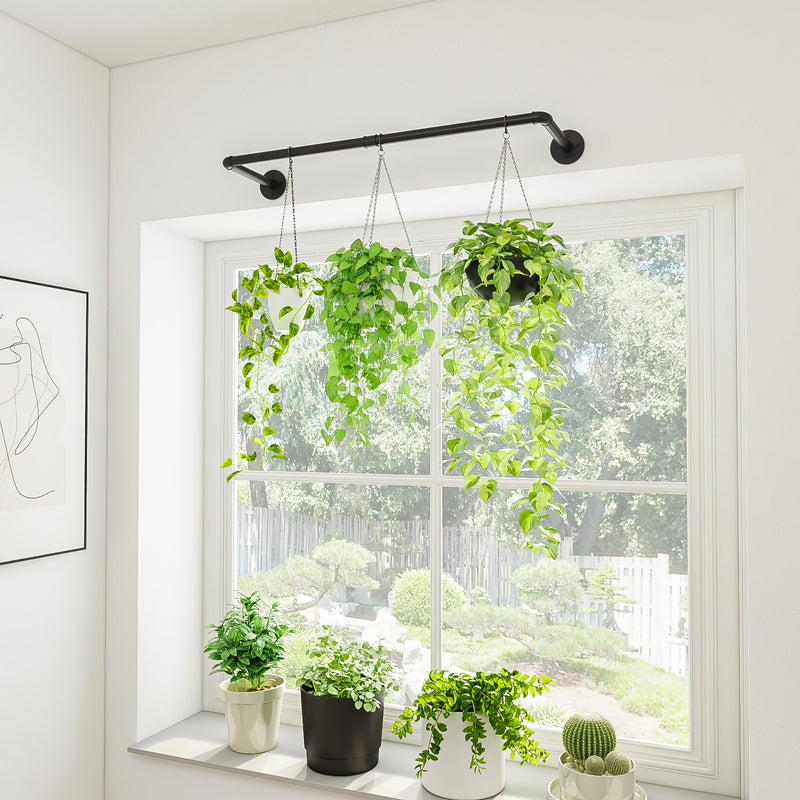 Bamworld Hanging Planters for Indoor Plants Hanging Planter Plant Holder Floating Black Metal Rod (Pot & Plant Not Included)