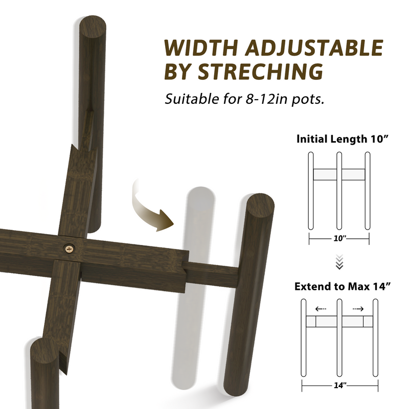 Bamworld Adjustable Plant Stand Indoor, Bamboo Plant Stand Fits 8 9 10 11 12 Inches, Single Floor Plant Stands for Living Room Balcony, Tea brown