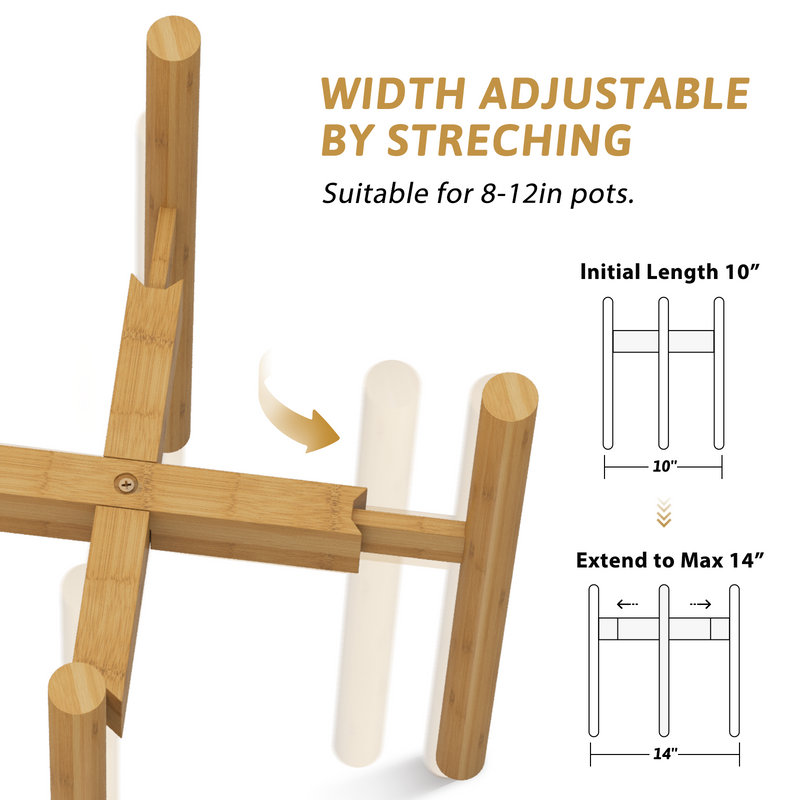 Bamworld Adjustable Plant Stand Indoor, Bamboo Plant Stand Fits 8 9 10 11 12 Inches, Single Floor Plant Stands for Living Room Balcony, Natural