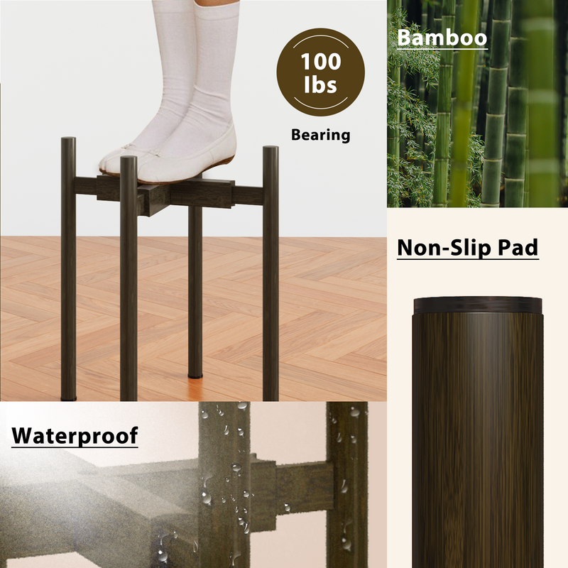 Bamworld Adjustable Plant Stand Indoor, Bamboo Plant Stand Fits 8 9 10 11 12 Inches, Single Floor Plant Stands for Living Room Balcony, Tea brown