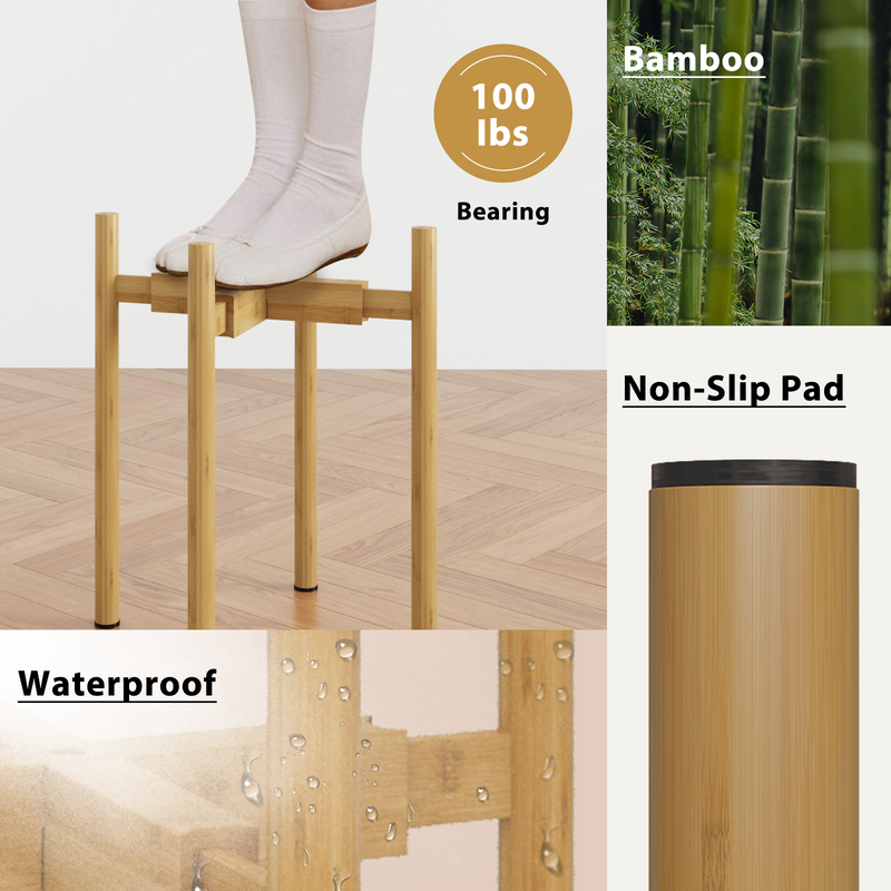Bamworld Adjustable Plant Stand Indoor, Bamboo Plant Stand Fits 8 9 10 11 12 Inches, Single Floor Plant Stands for Living Room Balcony, Natural