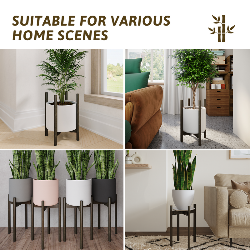 Bamworld Adjustable Plant Stand Indoor, Bamboo Plant Stand Fits 8 9 10 11 12 Inches, Single Floor Plant Stands for Living Room Balcony, Tea brown