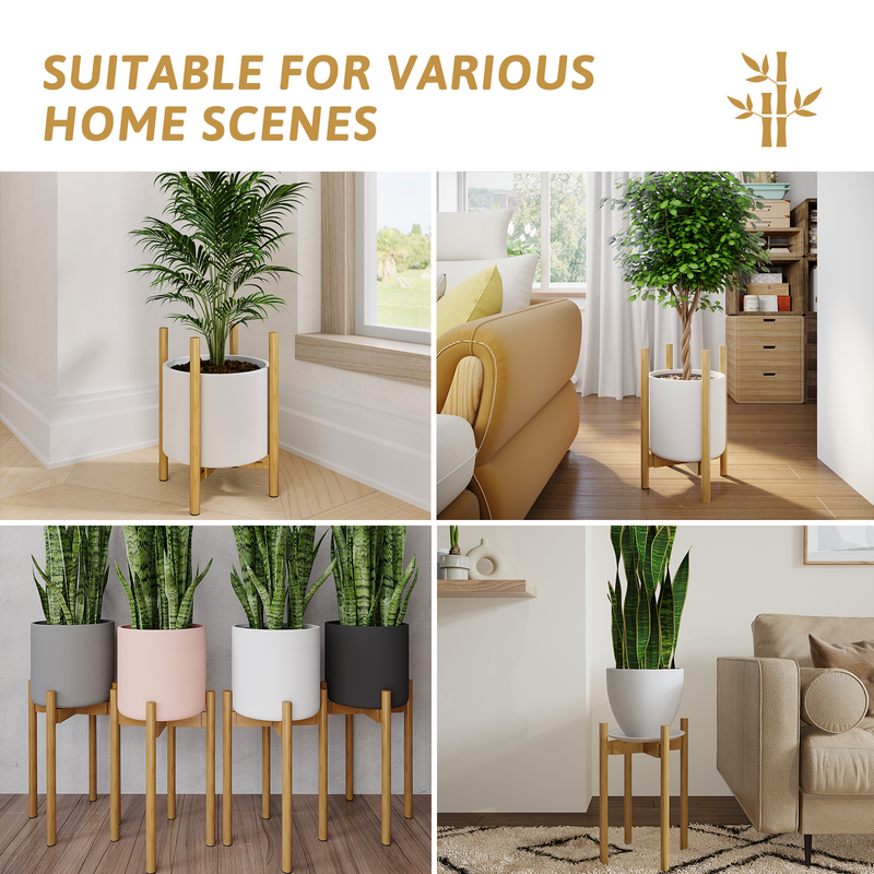 Bamworld Adjustable Plant Stand Indoor, Bamboo Plant Stand Fits 8 9 10 11 12 Inches, Single Floor Plant Stands for Living Room Balcony, Natural