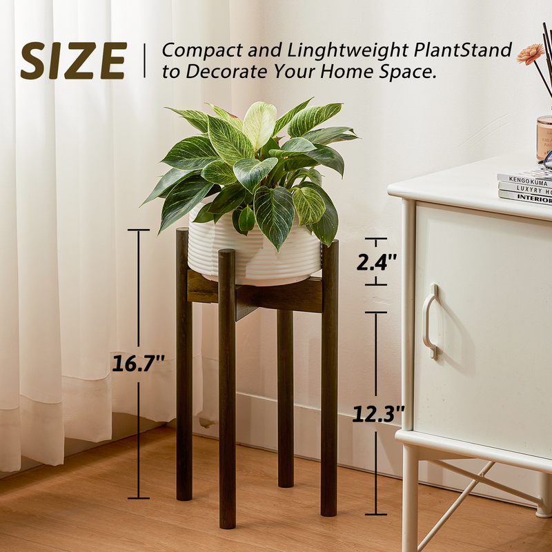 Bamworld Adjustable Plant Stand Indoor, Bamboo Plant Stand Fits 8 9 10 11 12 Inches, Single Floor Plant Stands for Living Room Balcony, Tea brown