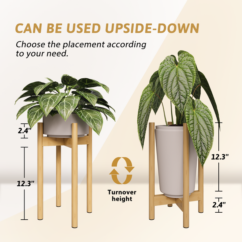 Bamworld Adjustable Plant Stand Indoor, Bamboo Plant Stand Fits 8 9 10 11 12 Inches, Single Floor Plant Stands for Living Room Balcony, Natural