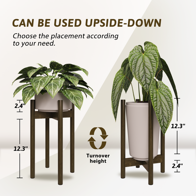 Bamworld Adjustable Plant Stand Indoor, Bamboo Plant Stand Fits 8 9 10 11 12 Inches, Single Floor Plant Stands for Living Room Balcony, Tea brown