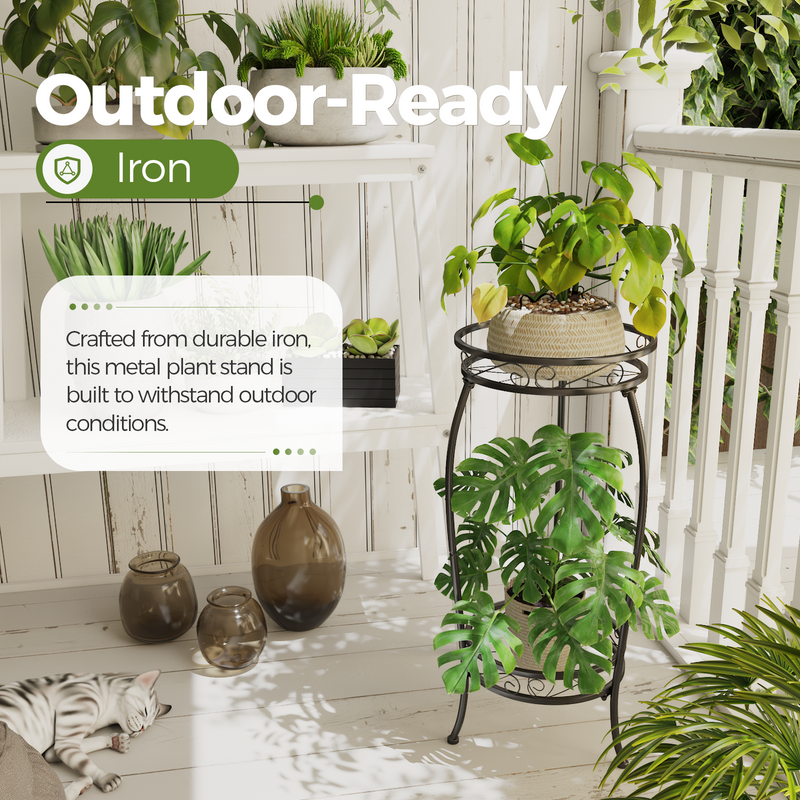 Bamworld Plant Stand Indoor Outdoor,Tall Black Metal Rustproof Stable Plant Stands,2 Tier 27.1 inch Multiple Plant Rack Holder Rack Flower Pot Stand Heavy Duty Plant Shelf