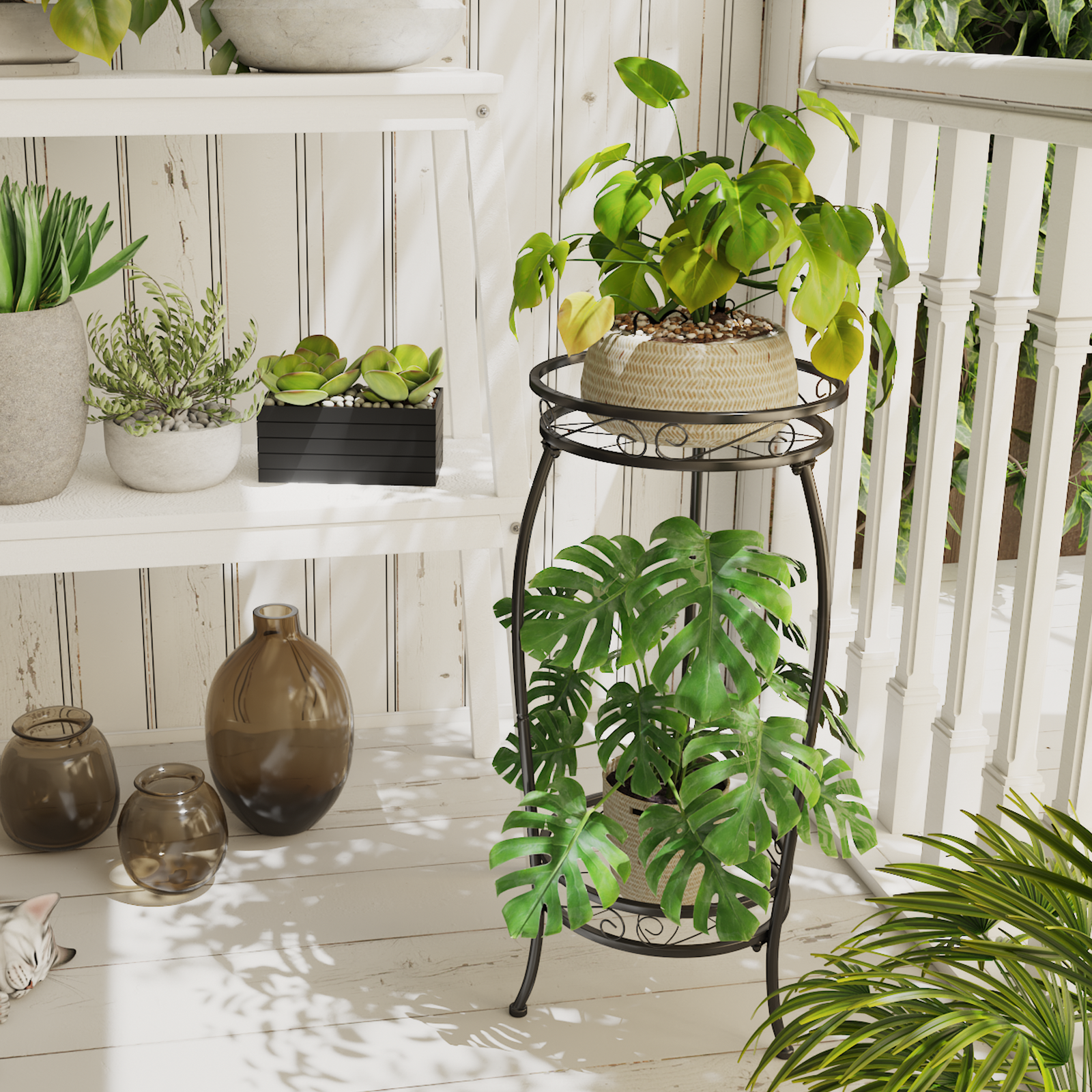 heavy duty plant stands indoor Bamworld Plant Stand Indoor Outdoor,Tall Black Metal Rustproof Stable