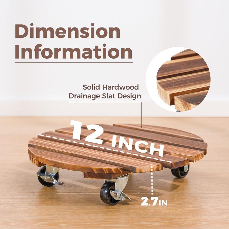 Bamworld 2 Pack Plant Stands Outdoor Plant Caddy with Wheels 12in Rolling Plant Stand with Wheels Planter Caddy Flower Cart Plant Dolly for Heavy Duty Large Plants Plant Rollers