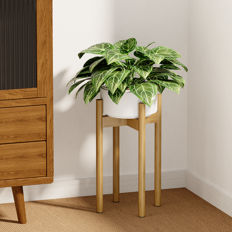 Bamworld Adjustable Plant Stand Indoor, Bamboo Plant Stand Fits 8 9 10 11 12 Inches, Single Floor Plant Stands for Living Room Balcony, Natural