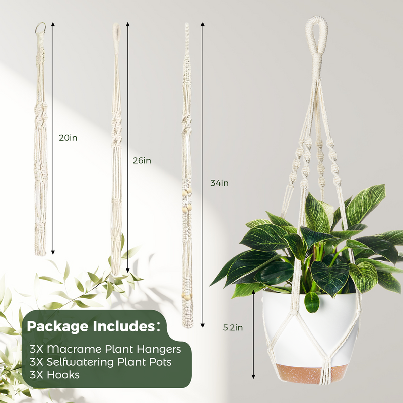 Bamworld Hanging Planters with Macrame Plant Hangers for Indoor Outdoor Plants 3 Set Self Watering Pots Hanging Baskets Flower Pot Holders 3 Different Size 4.3 stars out of 23 reviews (4.3)| 23 ratings