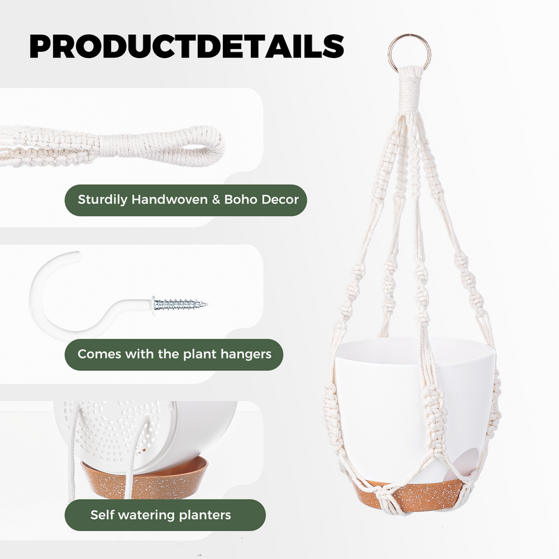 Bamworld Hanging Planters with Macrame Plant Hangers for Indoor Outdoor Plants 3 Set Self Watering Pots Hanging Baskets Flower Pot Holders 3 Different Size 4.3 stars out of 23 reviews (4.3)| 23 ratings