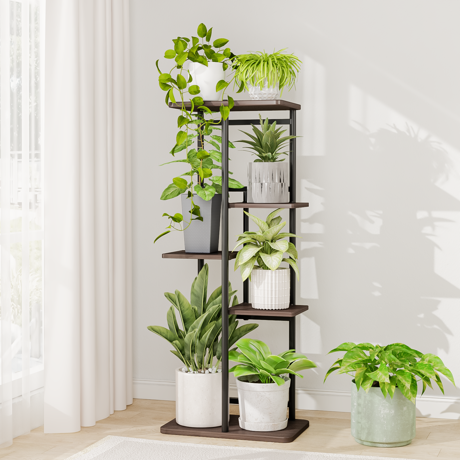 metal plant rack indoor Bamworld Tall Plant Shelf Indoor Metal Plant Stand Outdoor 5 Tier Blac