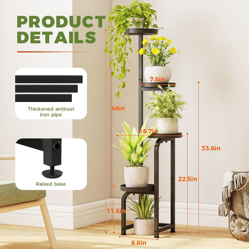 Bamworld 4 Tier Plant Stand Indoor Outdoor, Tall Metal Flower Pot Stands for Multiple Plants, Heavy Duty Corner Plant Shelf for Patio Garden Balcony Living Room Bedroom
