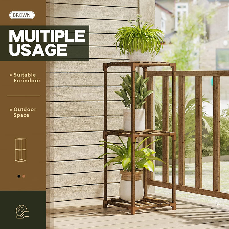 Bamworld Plant Stand Indoor 3 Tier Plant Shelf Outdoor Corner Plant Holder for Multiple Pots Single Plant Stand for Small Space Patio Balcony Garden