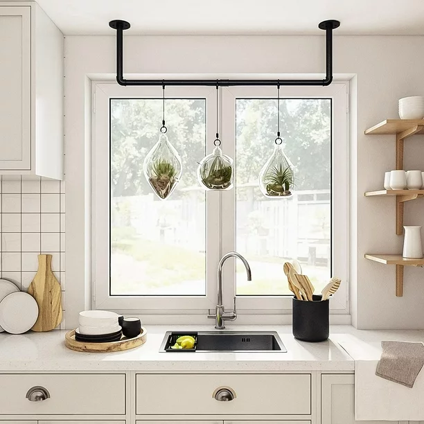 Bamworld Hanging Planters for Indoor Plants Hanging Planter Plant Holder Floating Black Metal Rod (Pot & Plant Not Included)