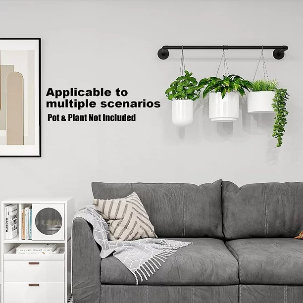 Bamworld Hanging Planters for Indoor Plants Hanging Planter Plant Holder Floating Black Metal Rod (Pot & Plant Not Included)