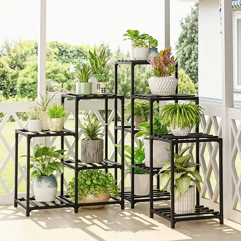 Bamworld Outdoor Plant Stand Indoor Black Corner Plant Shelf 5-Tier 11