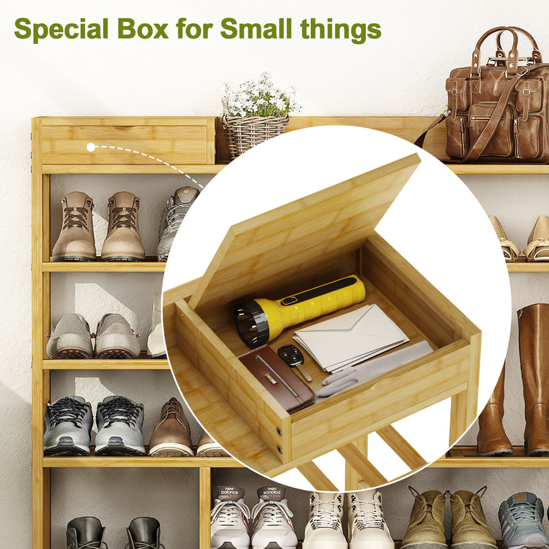 Bamworld Shoes Rack Shelf Organizer Entryway 5 Tier Bamboo for 24 Pair Boots Footwear Book Flowerpots with Storage Box