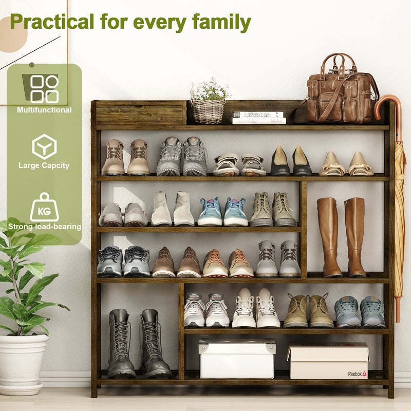 Bamworld Shoes Rack Shelf Organizer Entryway 5 Tier Bamboo for 24 Pair Boots Footwear Book Flowerpots with Storage Box