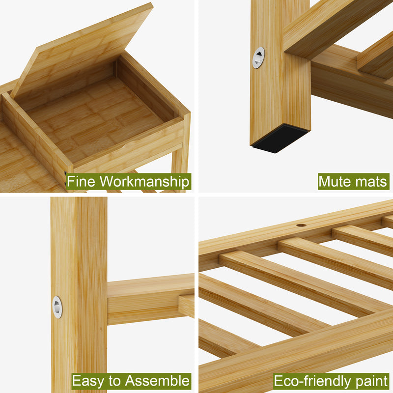 Bamworld Shoes Rack Shelf Organizer Entryway 5 Tier Bamboo for 24 Pair Boots Footwear Book Flowerpots with Storage Box