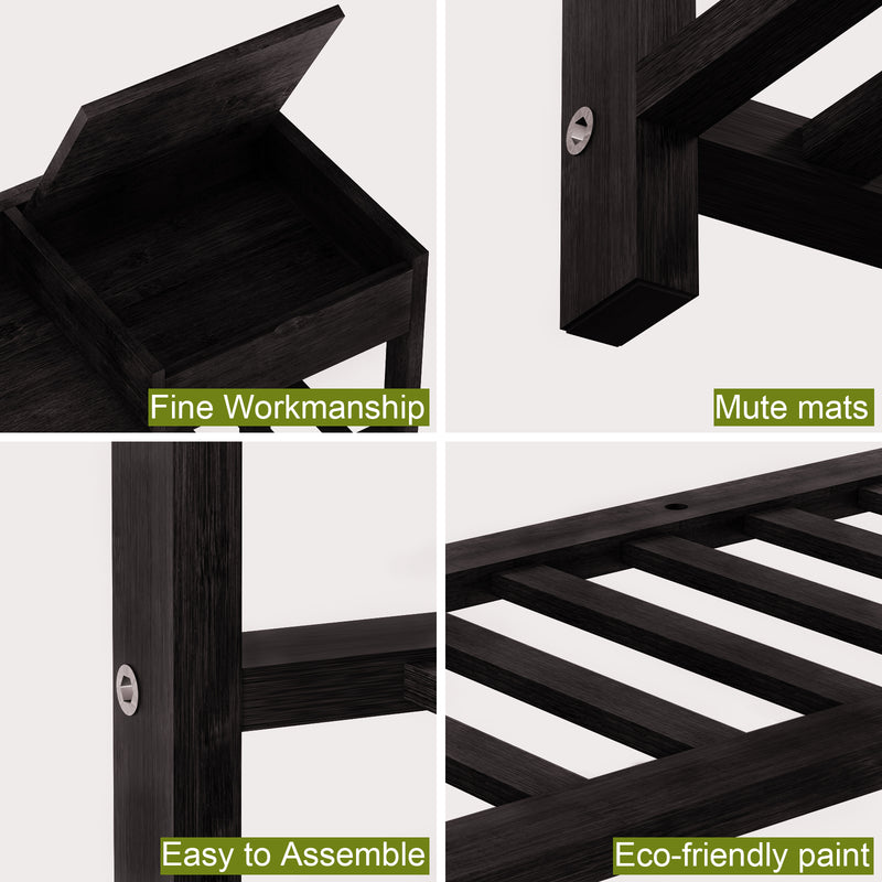 Bamworld Shoes Rack Shelf Organizer Entryway 5 Tier Bamboo for 24 Pair Boots Footwear Book Flowerpots with Storage Box