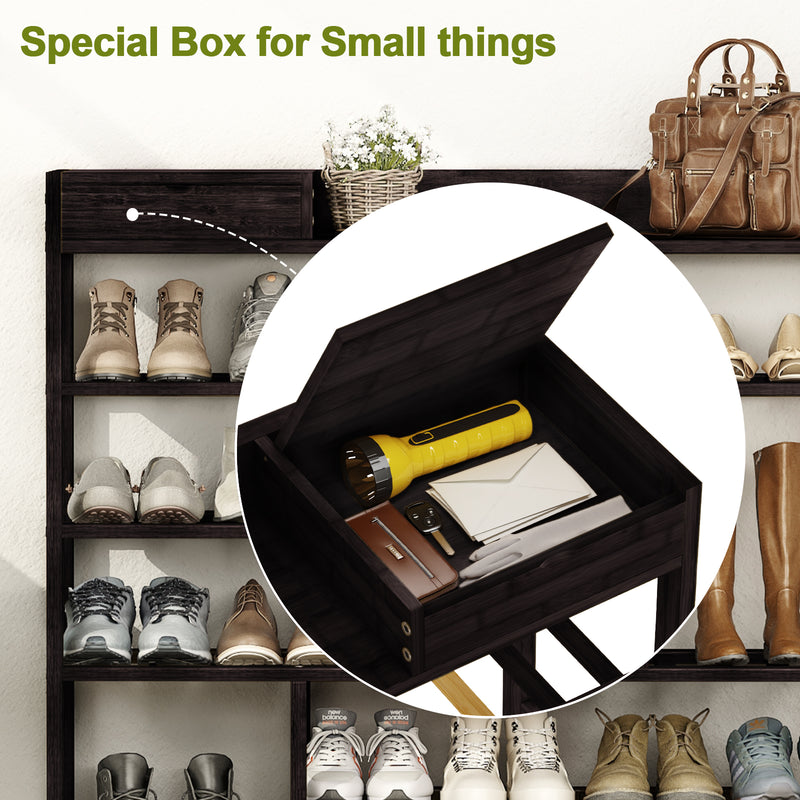 Bamworld Shoes Rack Shelf Organizer Entryway 5 Tier Bamboo for 24 Pair Boots Footwear Book Flowerpots with Storage Box