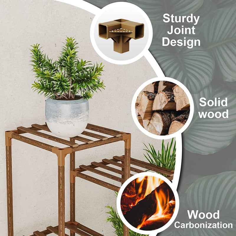 Bamworld Tall Plant Stand Indoor Wood Outdoor Tiered Plant Shelf for Multiple Plants