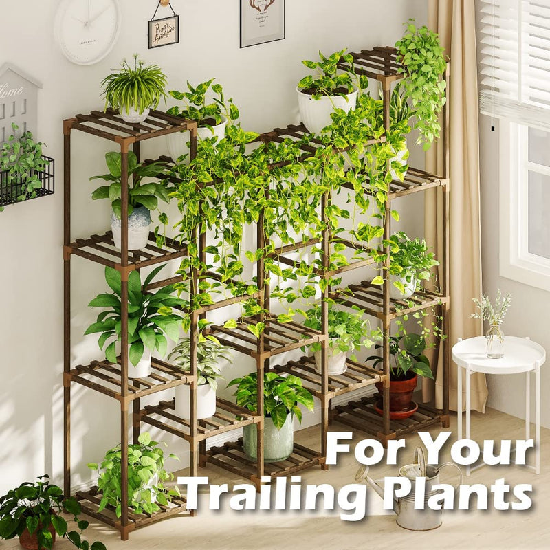 Bamworld Large Plant Stand Indoor Tall Plant Shelf Outdoor Hanging Plant Stand 14 Pots Large Plant Rack for Living Room Patio, Balcony and Garden