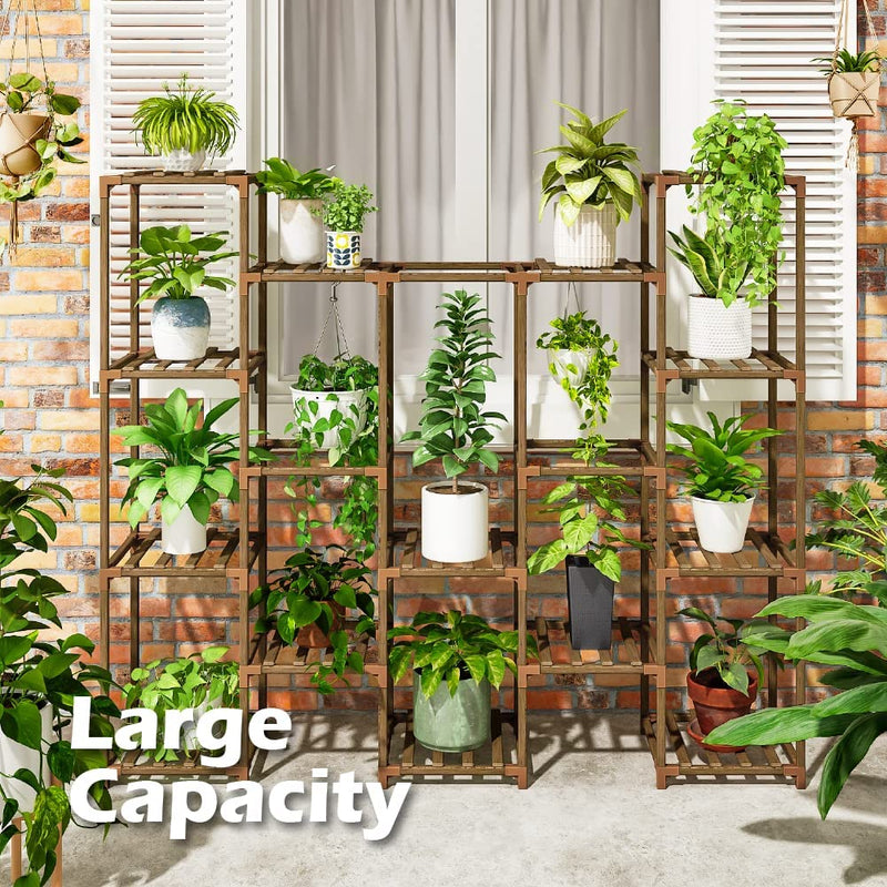 Bamworld Large Plant Stand Indoor Tall Plant Shelf Outdoor Hanging Plant Stand 14 Pots Large Plant Rack for Living Room Patio, Balcony and Garden