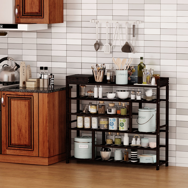 Bamworld Shoes Rack Shelf Organizer Entryway 5 Tier Bamboo for 24 Pair Boots Footwear Book Flowerpots with Storage Box