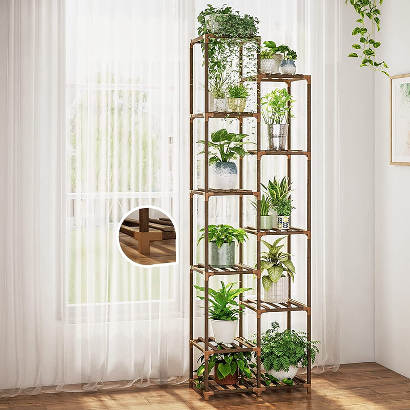 Bamworld Tall Plant Stand Indoor Wood Outdoor Tiered Plant Shelf for Multiple Plants