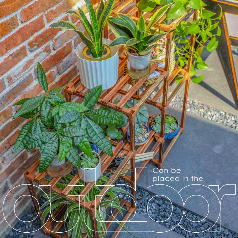 Bamworld Plant Stand Indoor Plant Stands Wood Outdoor Tiered Plant Shelf for Multiple Plants, 3 Tiers 7 Potted Ladder Plant Holder Table Plant Pot Stand for Window Garden Balcony Living Room