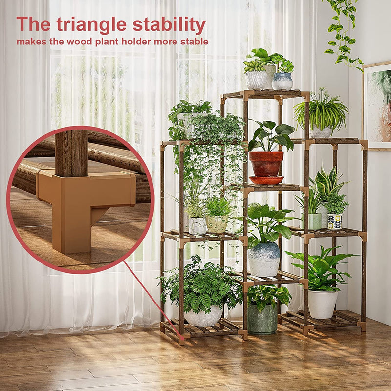 Bamworld Plant Stand Indoor Plant Stands Wood Outdoor Tiered Plant Shelf for Multiple Plants, Ladder Plant Holder