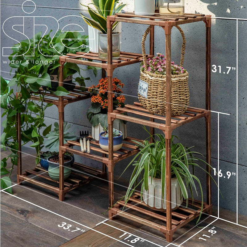 Bamworld Plant Stand Indoor Plant Stands Wood Outdoor Tiered Plant Shelf for Multiple Plants, 3 Tiers 7 Potted Ladder Plant Holder Table Plant Pot Stand for Window Garden Balcony Living Room