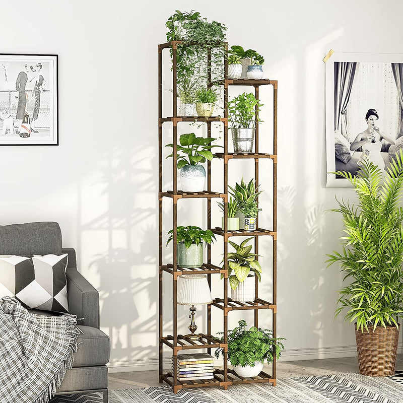 Bamworld Tall Plant Stand Indoor Wood Outdoor Tiered Plant Shelf for Multiple Plants