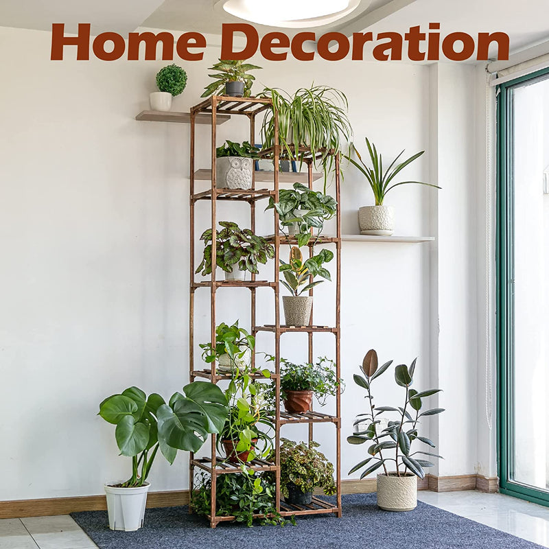 Bamworld Tall Plant Stand Indoor Wood Outdoor Tiered Plant Shelf for Multiple Plants