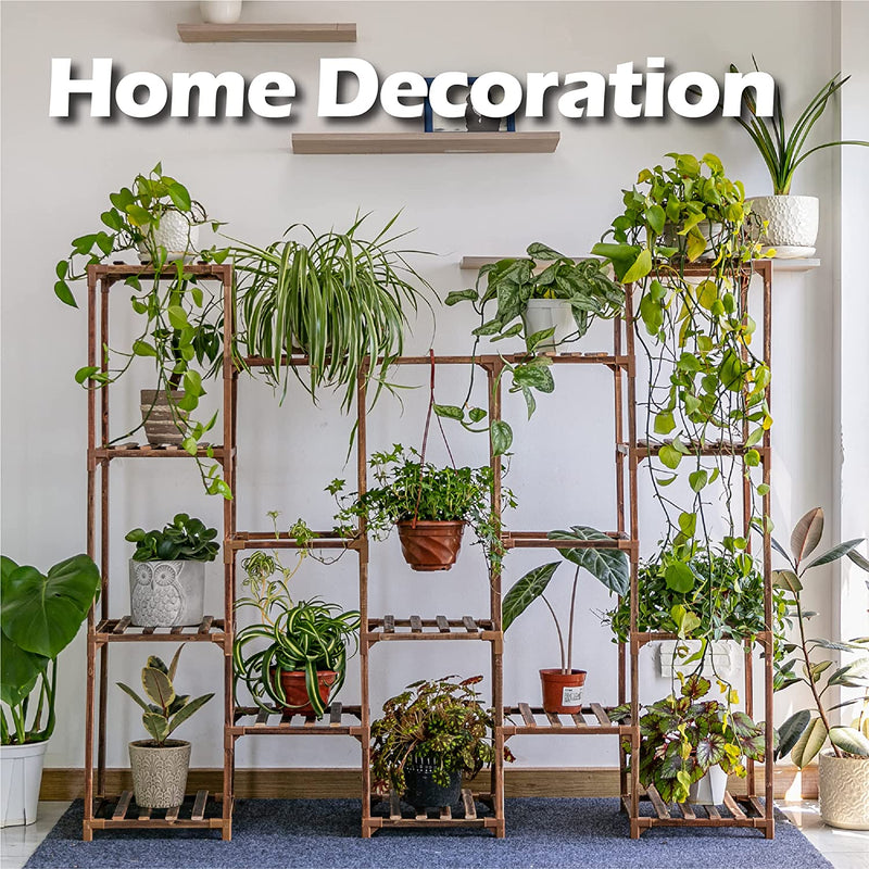 Bamworld Large Plant Stand Indoor Tall Plant Shelf Outdoor Hanging Plant Stand 14 Pots Large Plant Rack for Living Room Patio, Balcony and Garden