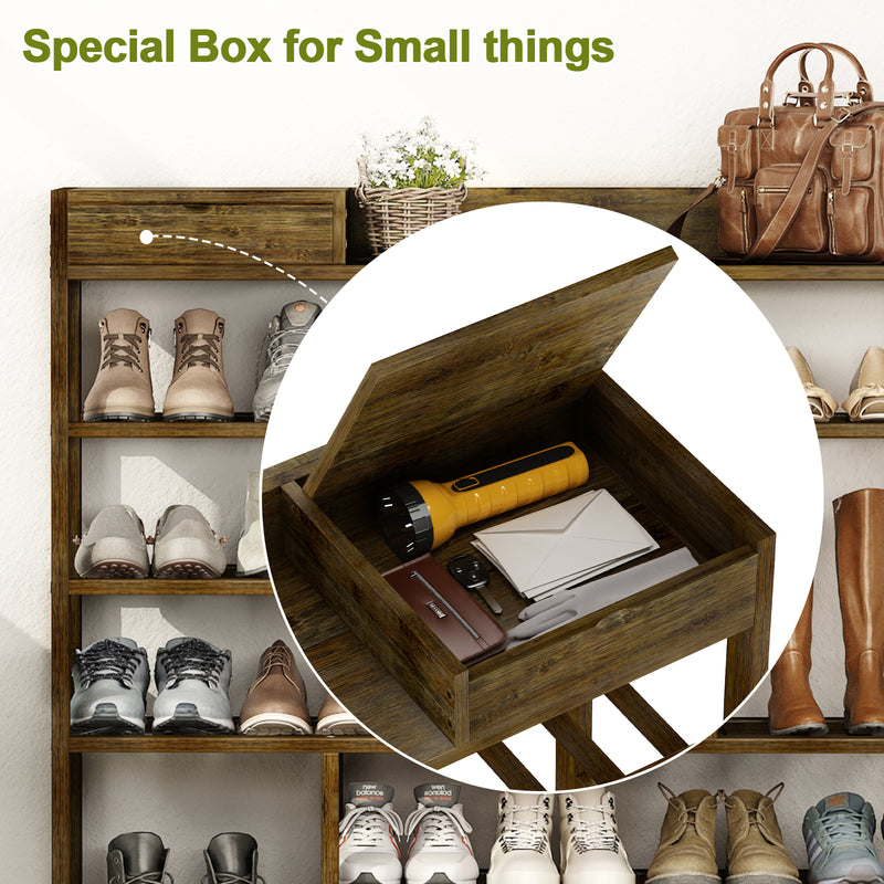 Bamworld Shoes Rack Shelf Organizer Entryway 5 Tier Bamboo for 24 Pair Boots Footwear Book Flowerpots with Storage Box