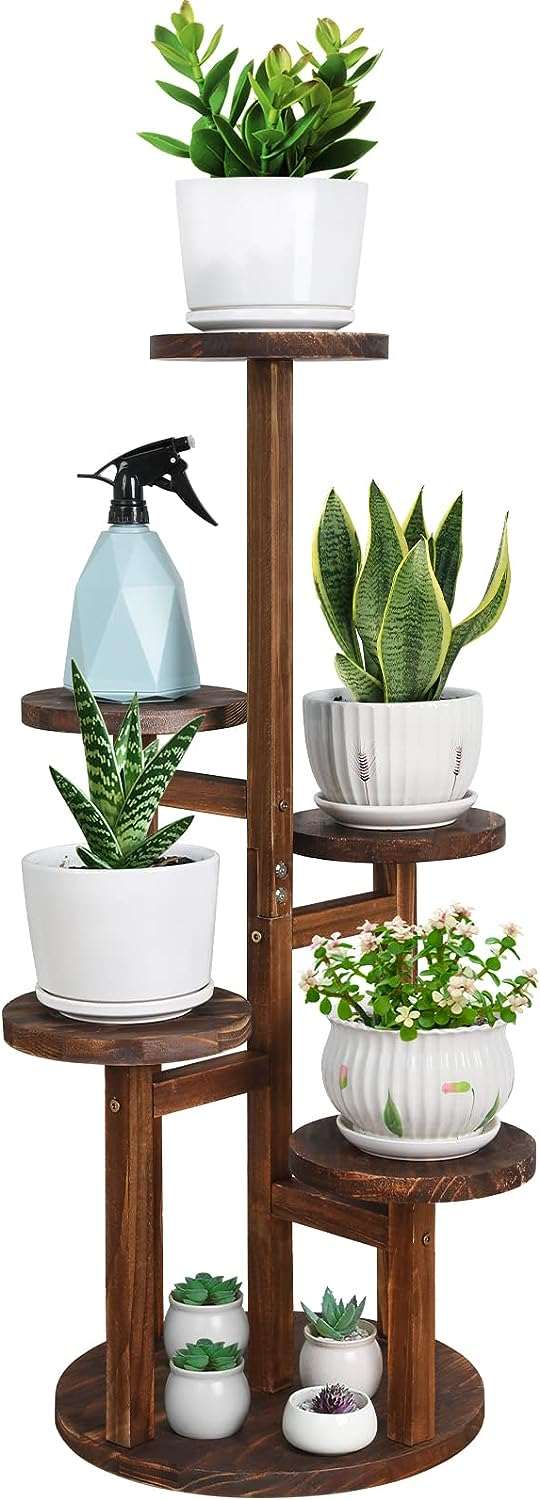 Bamworld 5 Tier Plant Stand Indoor,Wooden Tall Plant Stands for Multiple Plants Corner Plant Holder Flower Pots Display Rack for Balcony Living Room Office Garden Patio