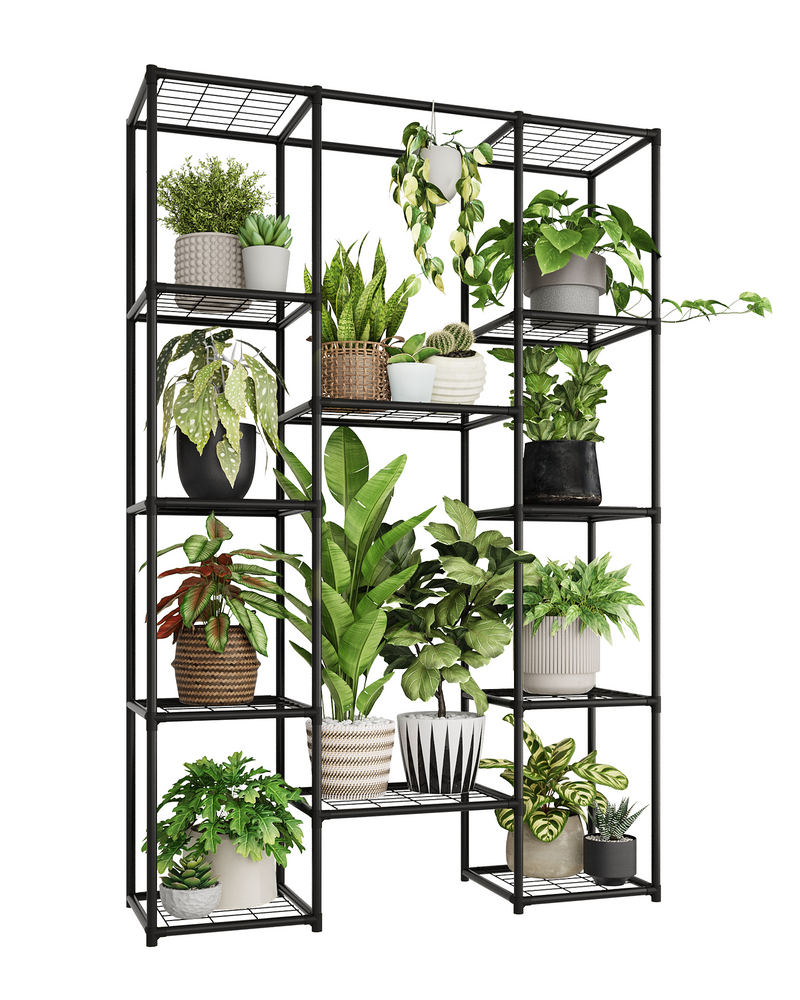 Plant Stand Metal Outdoor Indoor Tall Large Plant Shelf Hanging Plant Stand Waterproof Black Plant Rack Flower Holder for Living Room Patio Balcony Garden