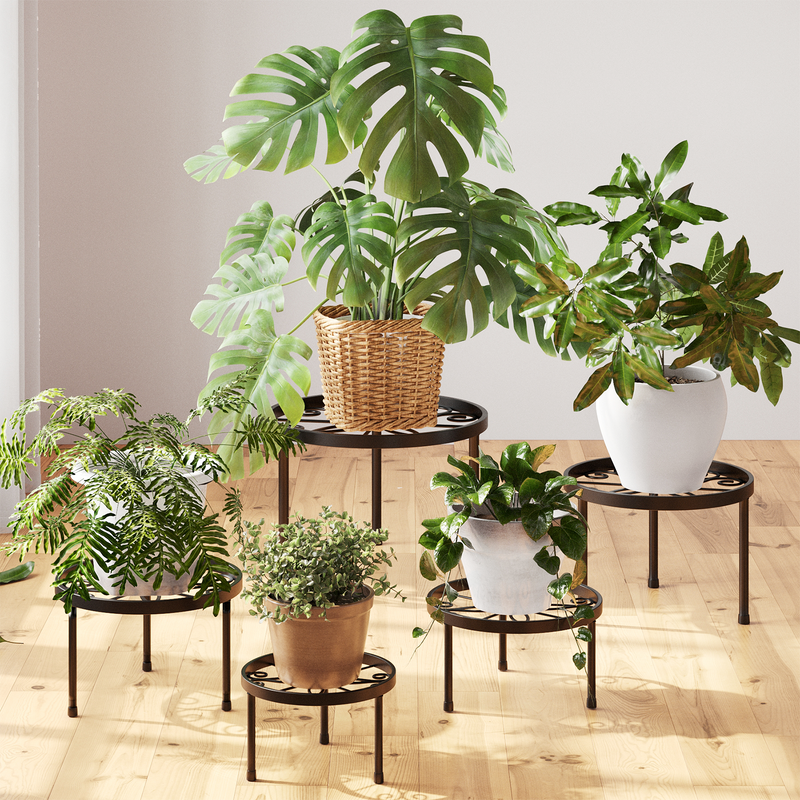 Bamworld Indoor outdoor plant metal brackets, multi-purpose heavy-duty flower pot stands, rust-proof iron round plant stands, outdoor flower pot stands, detachable style, 5-piece set