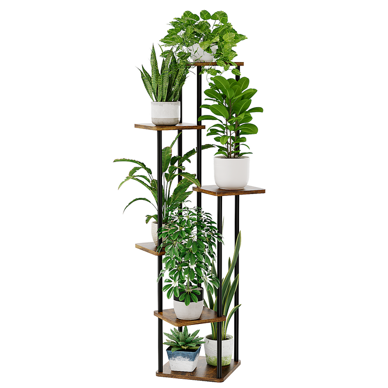 Bamworld Tall Plant Stand Indoor, 6 Tier Metal Plant Shelf for Multiple Plants, Corner Tiered Flower Stand for Patio Garden Balcony Living Room Bedroom(Brown)