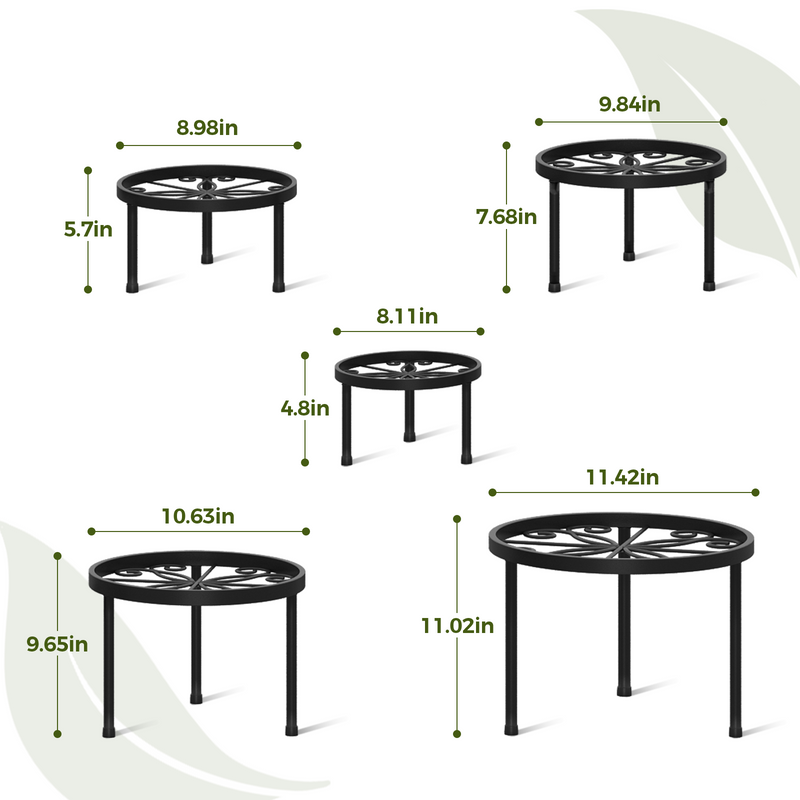 Bamworld Indoor outdoor plant metal brackets, multi-purpose heavy-duty flower pot stands, rust-proof iron round plant stands, outdoor flower pot stands, detachable style, 5-piece set