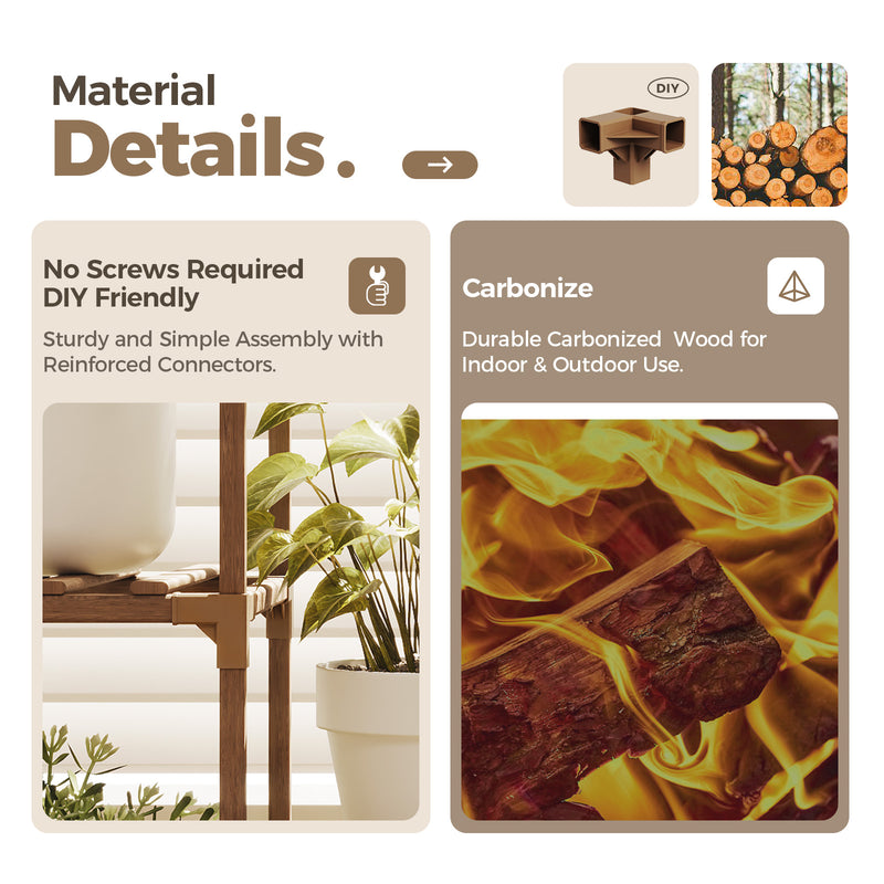 Bamworld Wood Plant Stand Indoor Outdoor, 62.2" Tall Flower Shelf Tiered Plant Stands for Multiple Plants Large Planter Holder Hanging Shelves Rack for Living Room Garden Balcony