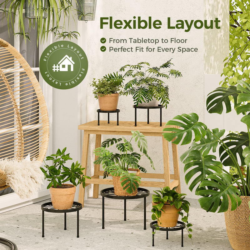 Bamworld Indoor outdoor plant metal brackets, multi-purpose heavy-duty flower pot stands, rust-proof iron round plant stands, outdoor flower pot stands, detachable style, 5-piece set