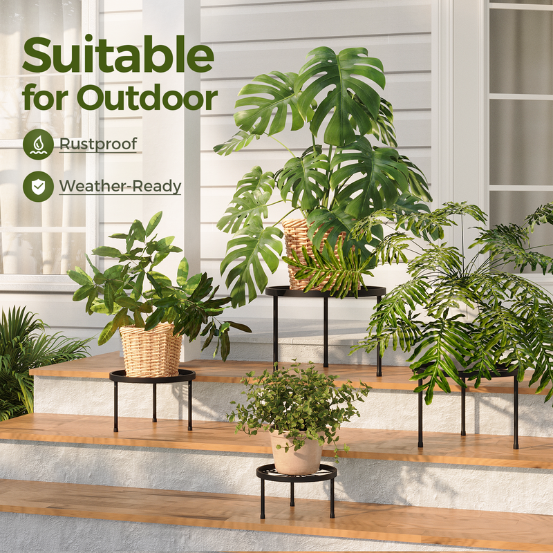 Bamworld Indoor outdoor plant metal brackets, multi-purpose heavy-duty flower pot stands, rust-proof iron round plant stands, outdoor flower pot stands, detachable style, 5-piece set