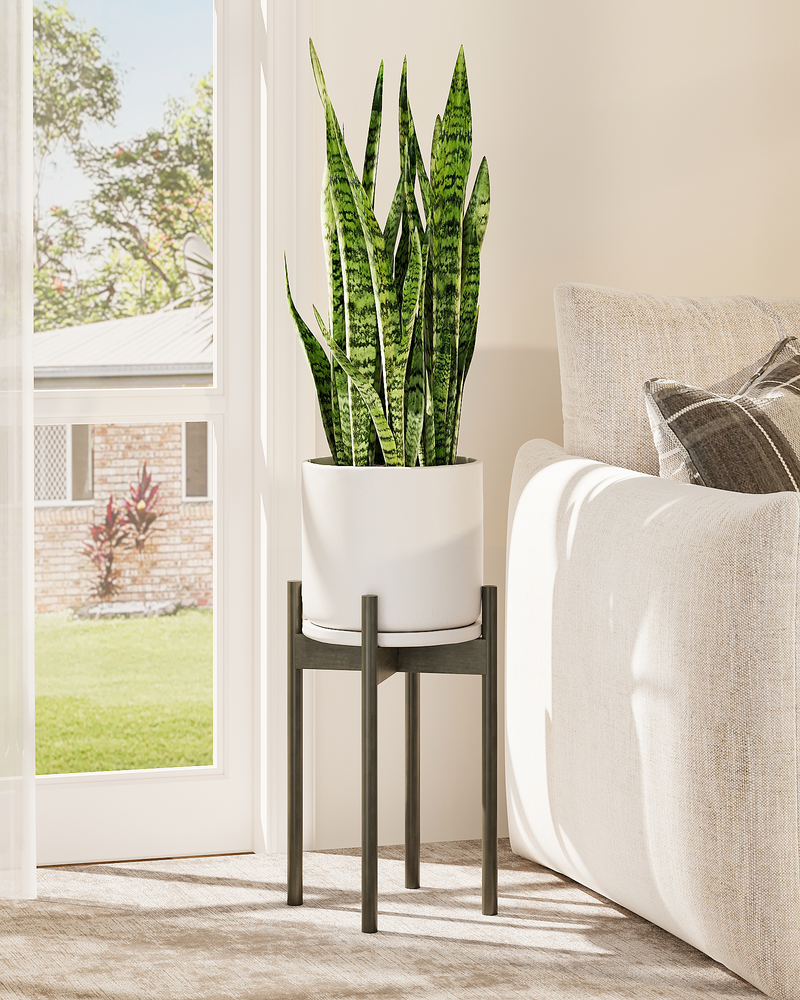 Bamworld Adjustable Plant Stand Indoor, Bamboo Plant Stand Fits 8 9 10 11 12 Inches, Single Floor Plant Stands for Living Room Balcony, Tea brown