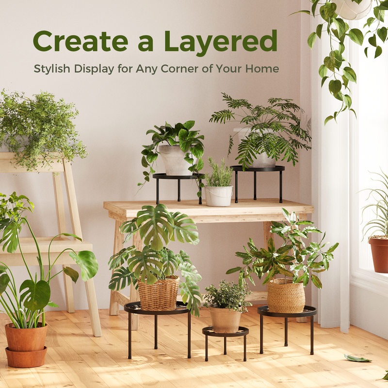Bamworld Indoor outdoor plant metal brackets, multi-purpose heavy-duty flower pot stands, rust-proof iron round plant stands, outdoor flower pot stands, detachable style, 5-piece set