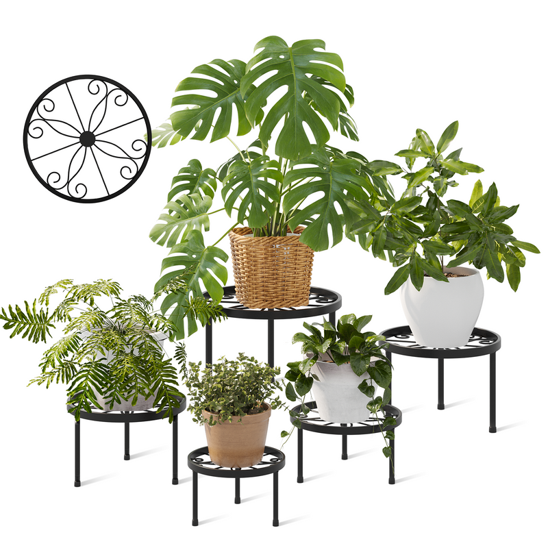 Bamworld Indoor outdoor plant metal brackets, multi-purpose heavy-duty flower pot stands, rust-proof iron round plant stands, outdoor flower pot stands, detachable style, 5-piece set
